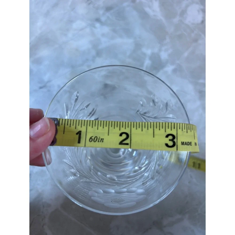 Vintage Etched Crystal Wine Goblet Floral Wheat Design Ball Stem 5.5 Inch‎